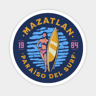 Vintage Mazatlan, Mexico Surfer's Paradise // Retro Surfing 1980s Badge Magnet